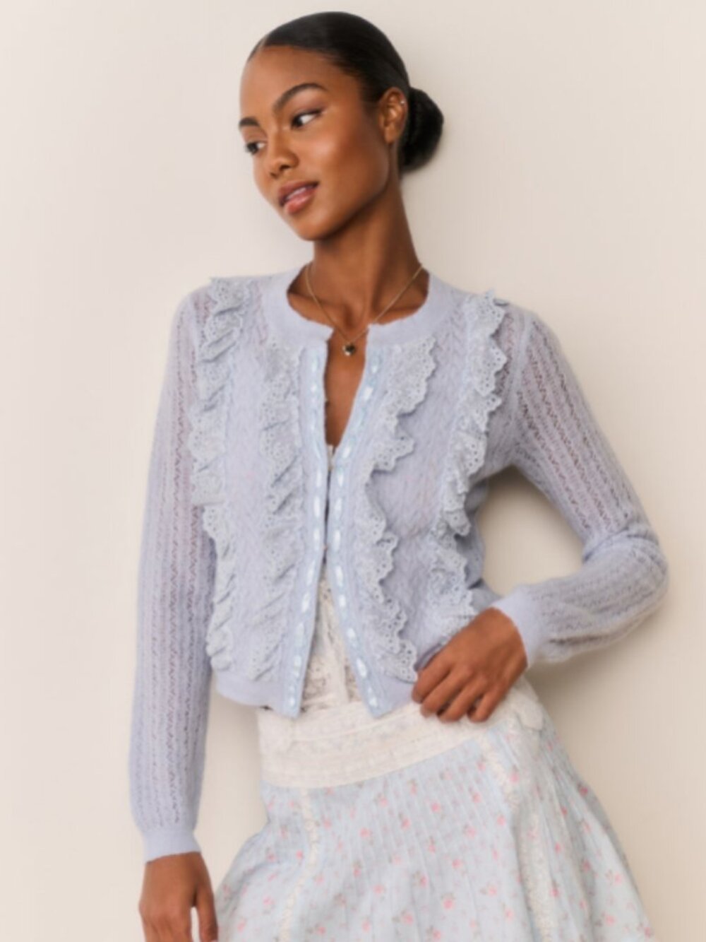 NWT LoveShackFancy Melisse Eyelet Ruffle Cardigan